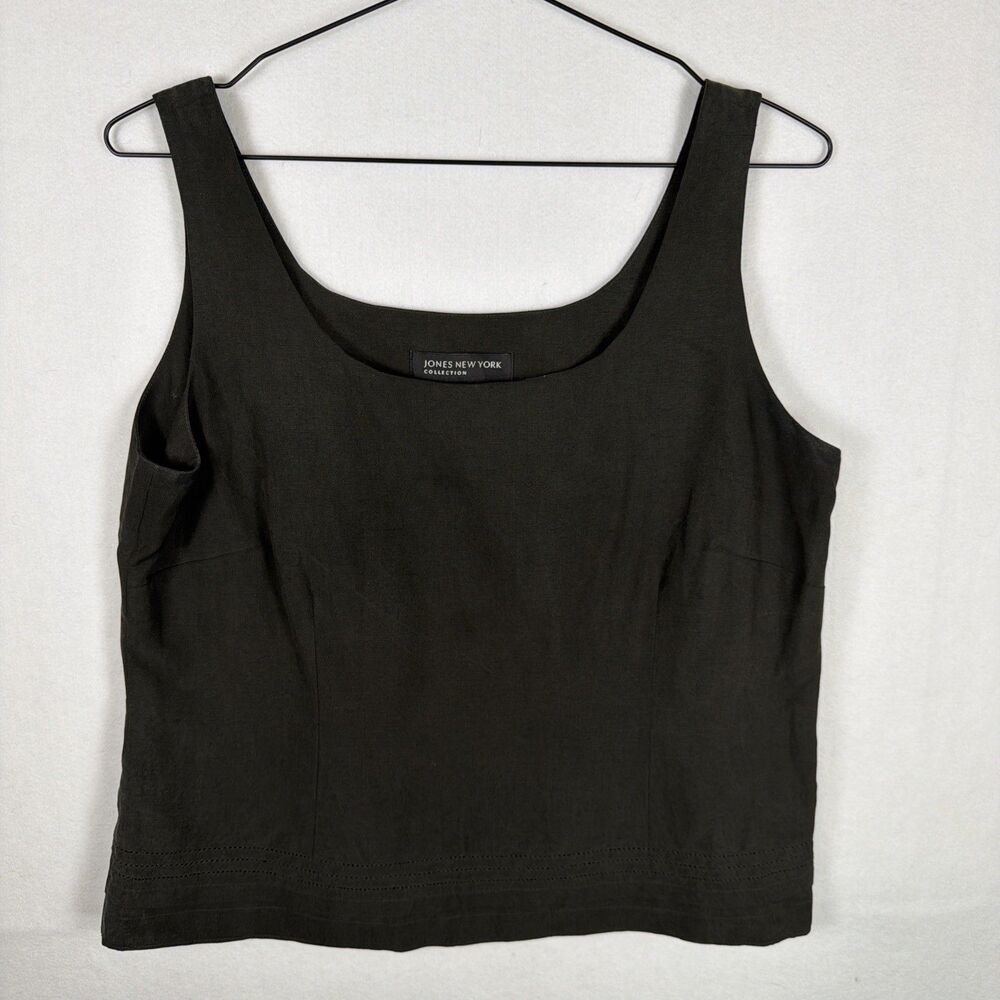 Jones NY Womens Tank Top Size 8 Gray Silk Linen Blend Square Neck Sleeveless